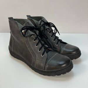 V Italia Kiki Leather Lace-up Ankle Boots Grey Women’s EU 40 US 9 Grunge Combat